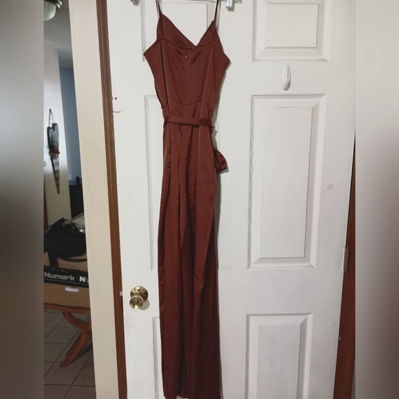 Express Rust colored Belted Long Leg Jumpsuit Jumper. - Picture 5 of 9